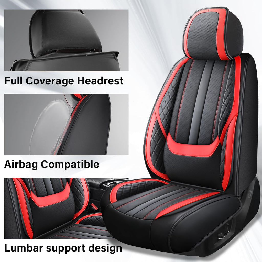 Nappa Leather Car Seat Covers Full Set 5-Seats Black Red D874