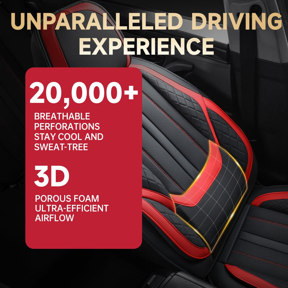 Nappa Leather Car Seat Covers Full Set 5-Seats Black Red D874