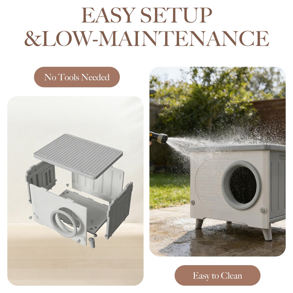 Weatherproof Outdoor Cat House with Escape Door M76160