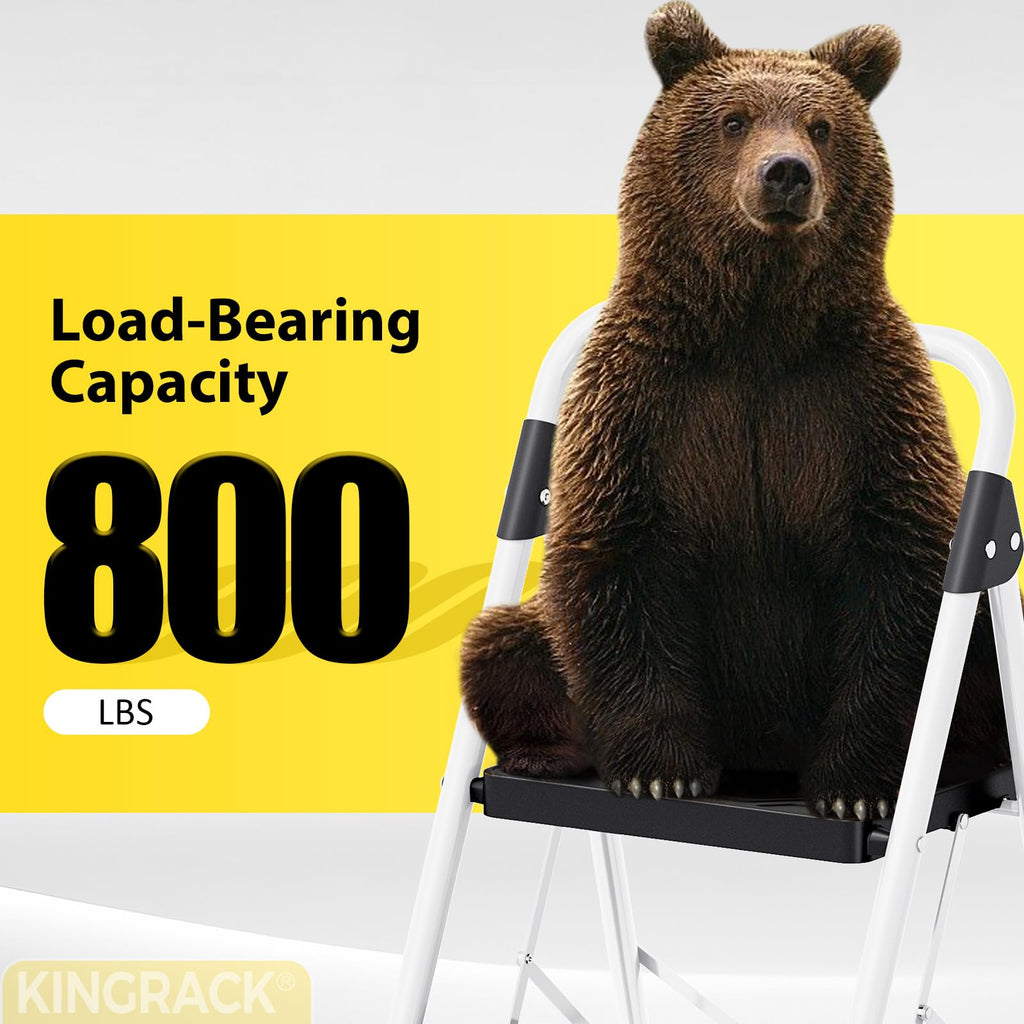 2 Step Folding Ladder 800lbs Capacity White R6988