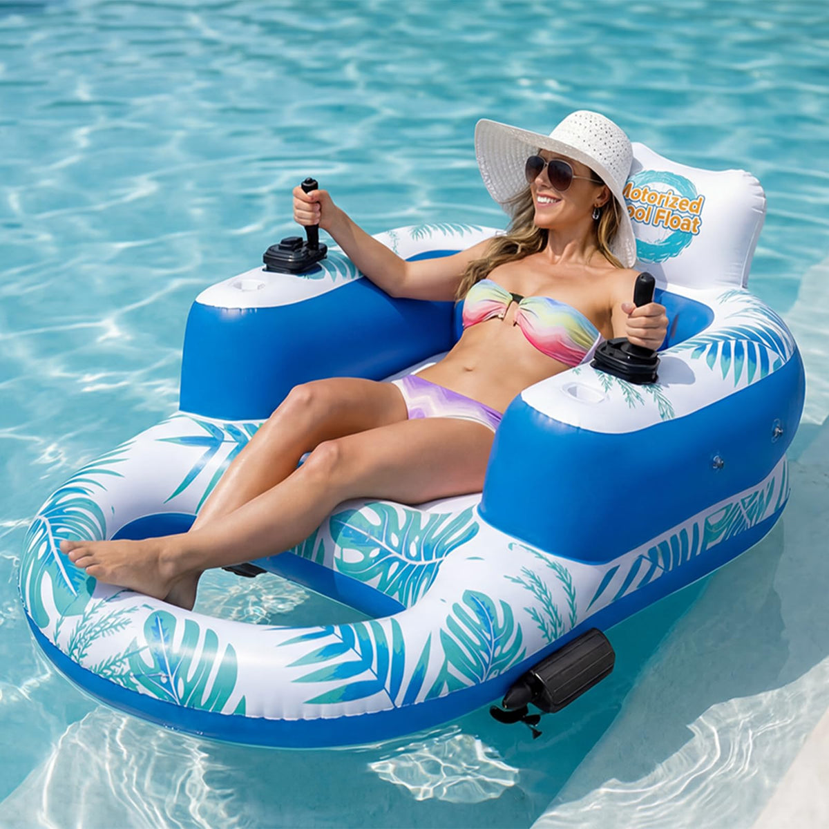Rechargeable Motorized Pool Float Lounger with Canopy and Cup Holder S529