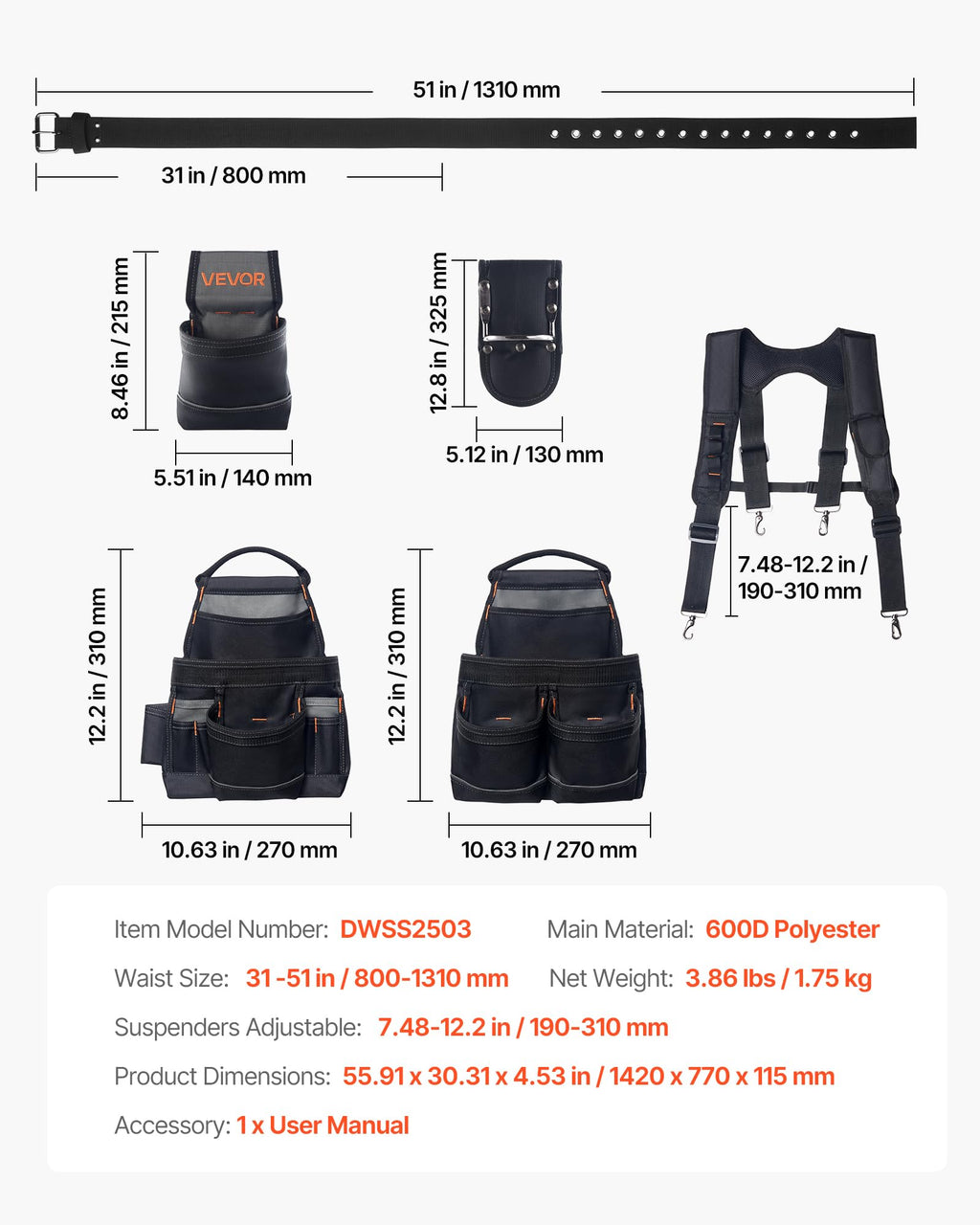 19 Pockets Adjustable Tool Belt with Suspenders N6902