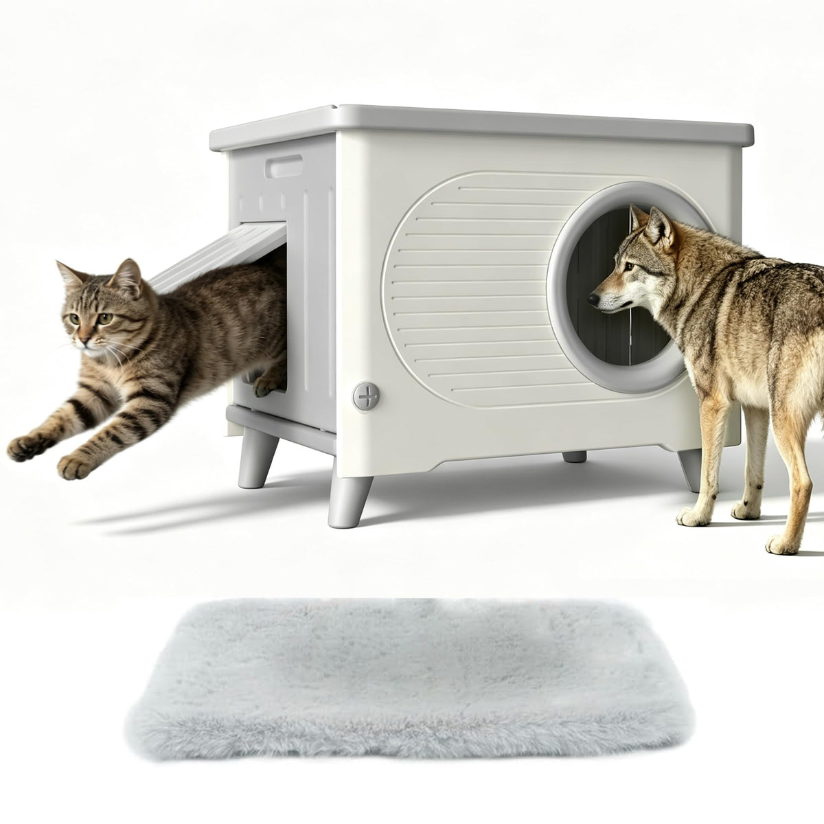 Weatherproof Outdoor Cat House with Escape Door M76160