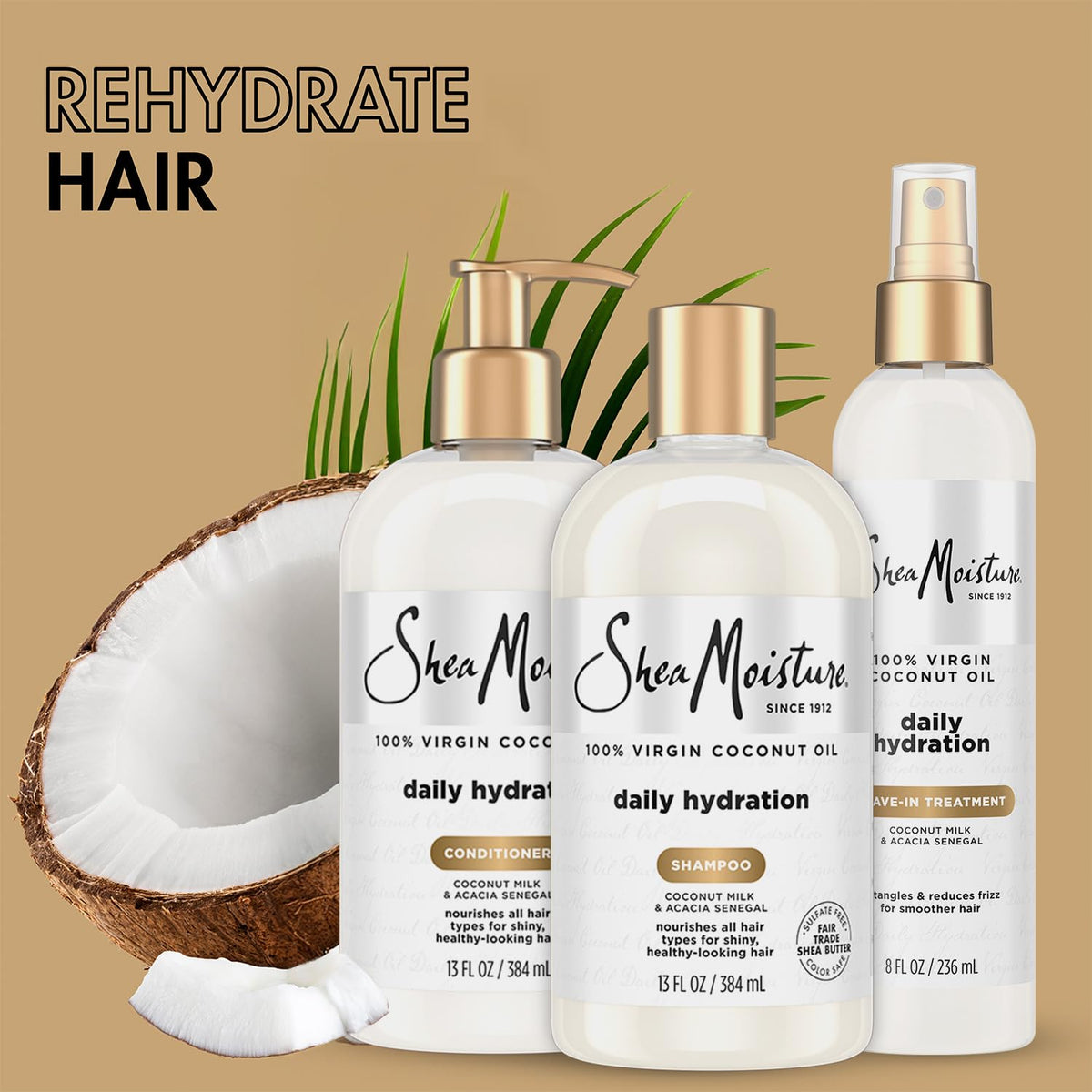 Shampoo & Conditioner + Leave-in Treatment Coconut Oil 3 Piece Set H67219