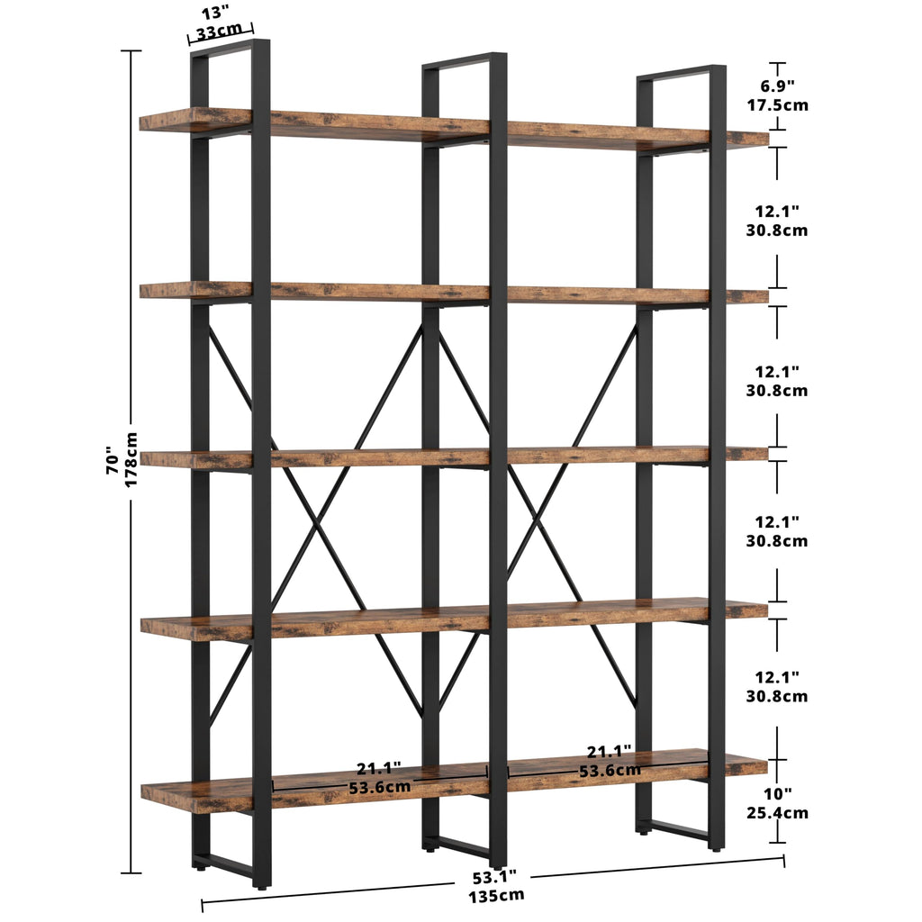 Industrial 5 Tier Wood and Metal Bookshelf B16898