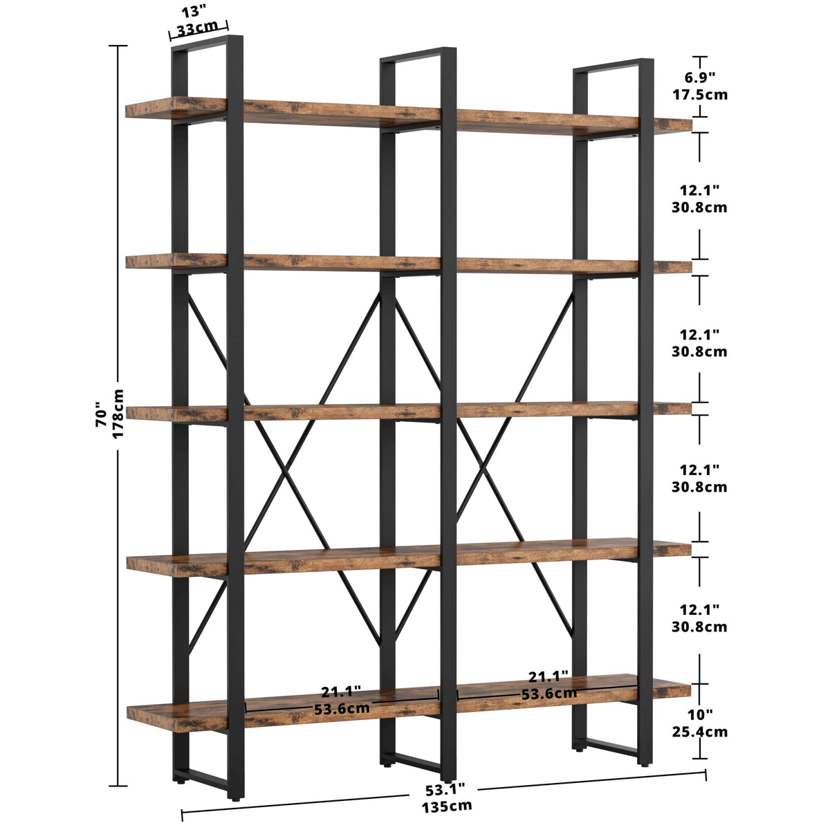 Industrial 5 Tier Wood and Metal Bookshelf B16898