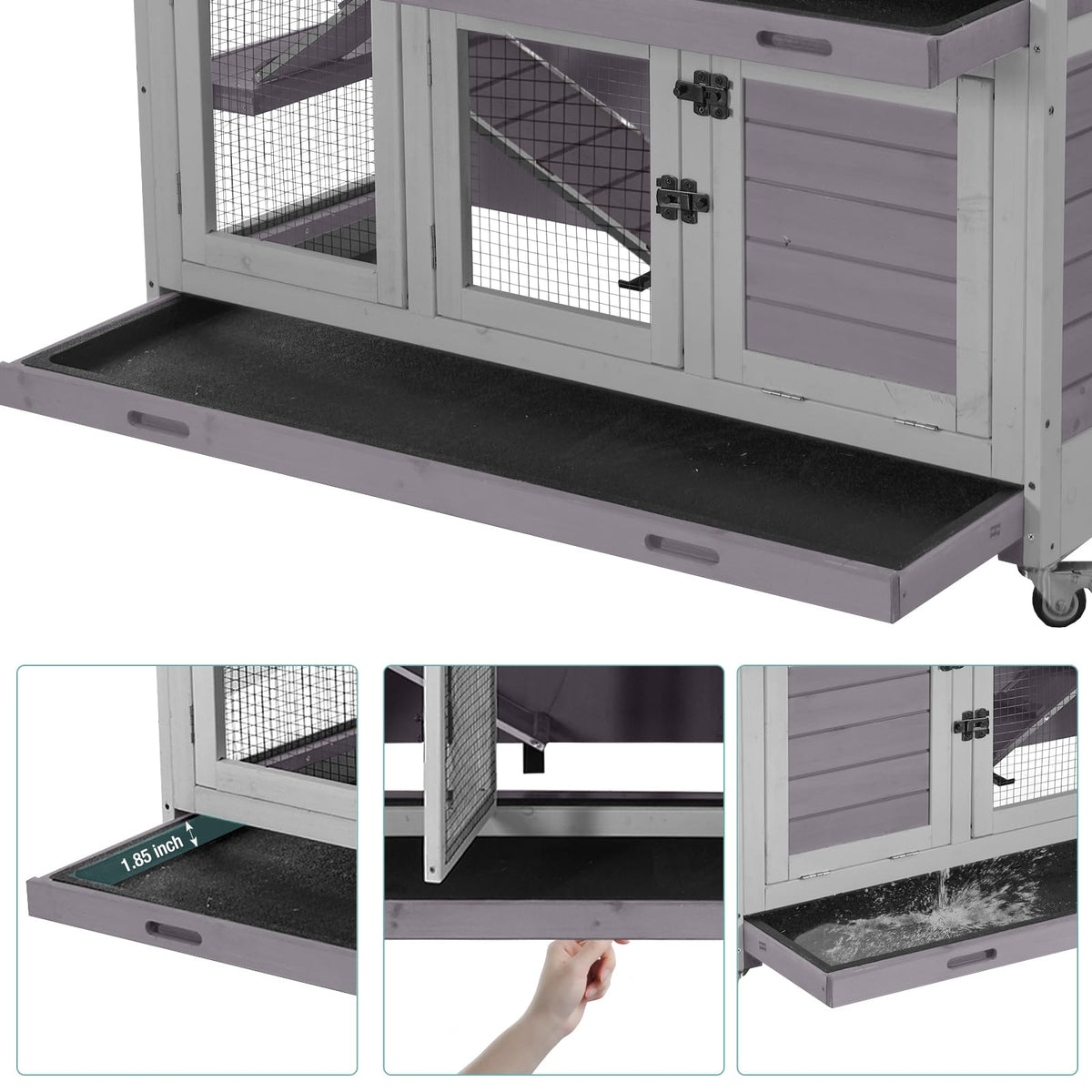 2-Tier Wooden Small Animal Cage with Trays, Wheels & Ramp U3001