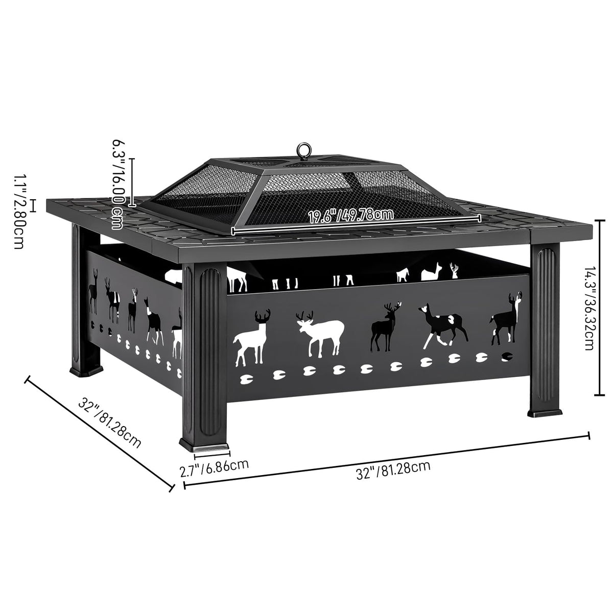 32 Inch Square Wood Burning Fire Pit Table Q183911