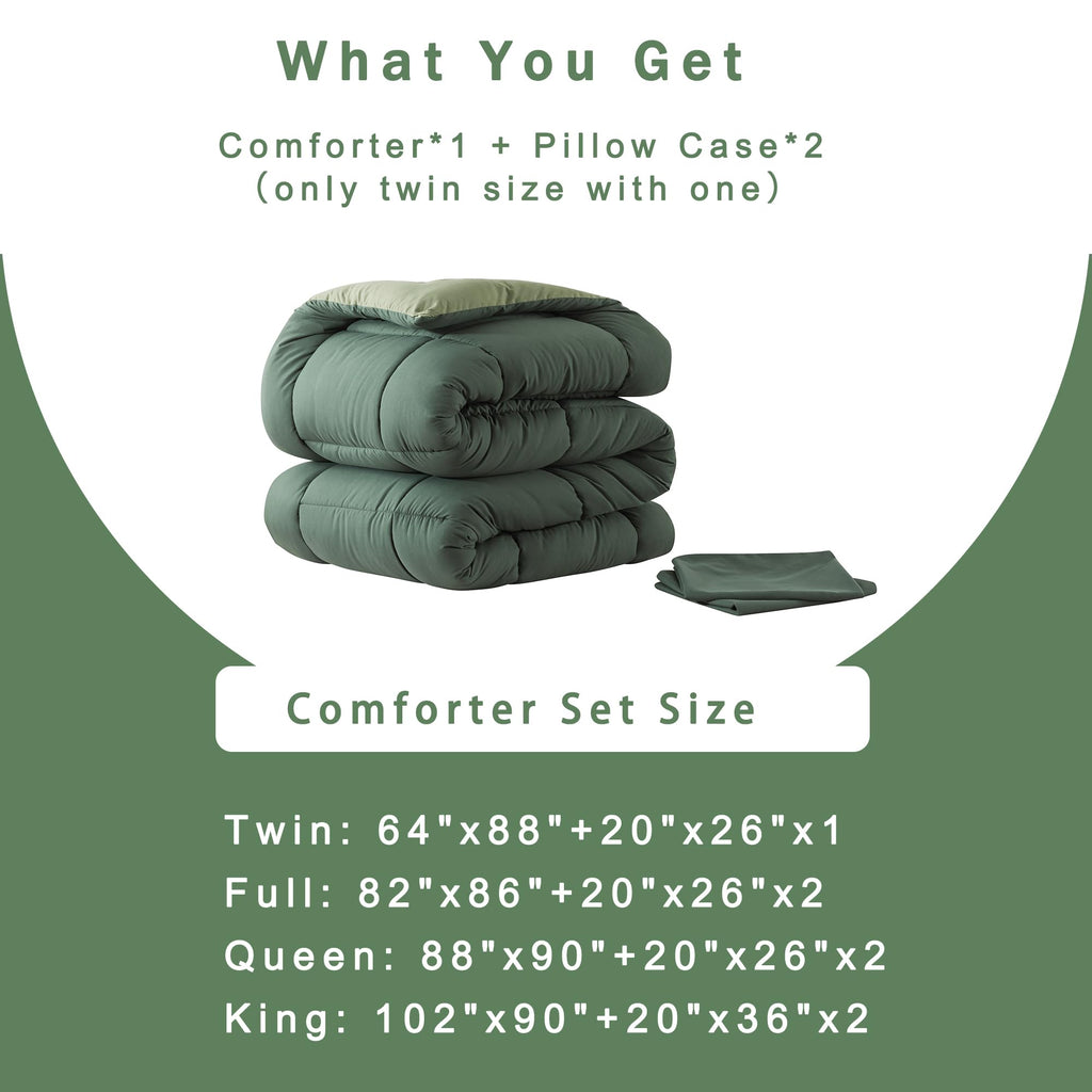King Size Green Comforter Set with 2 Pillow Cases S458