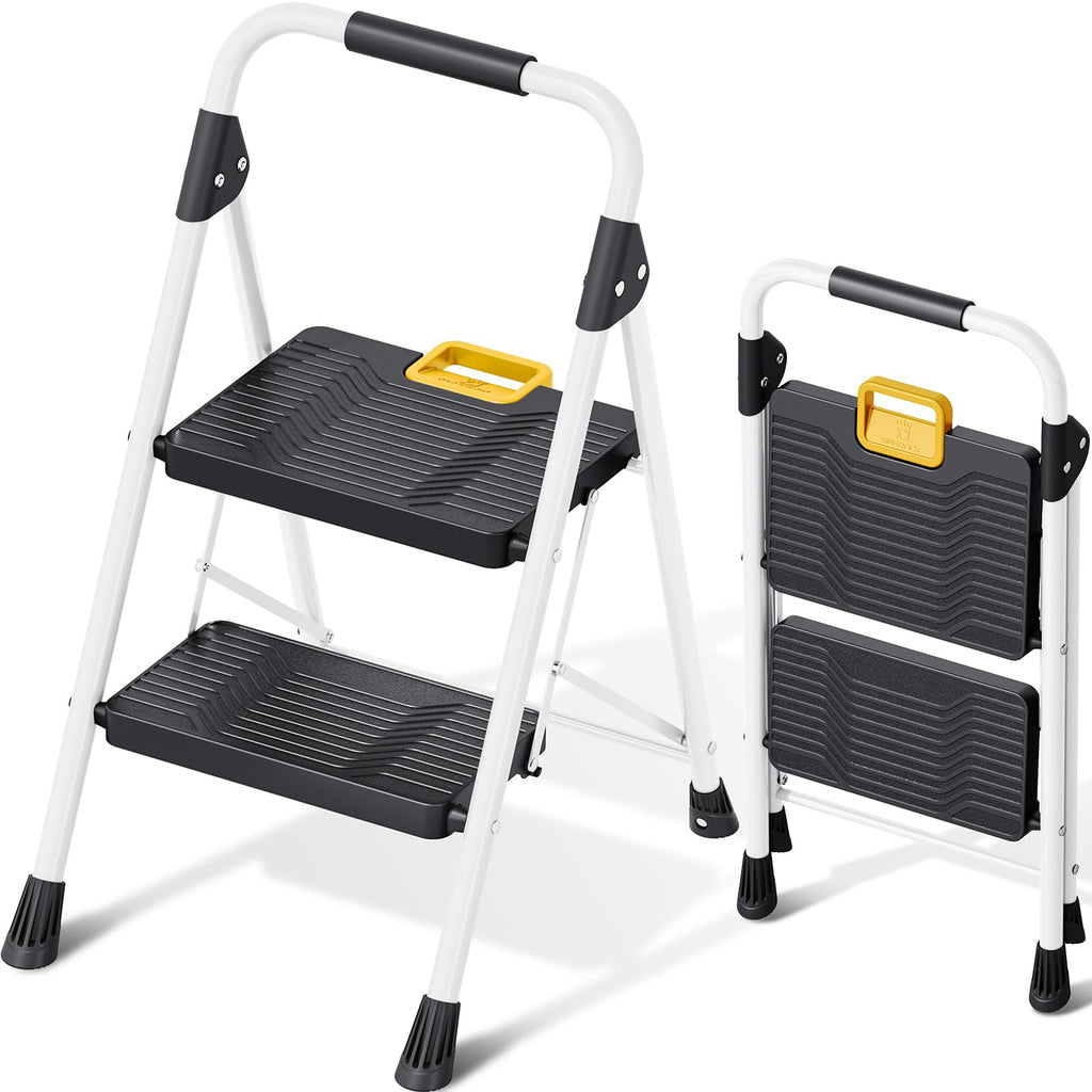 2 Step Folding Ladder 800lbs Capacity White R6988