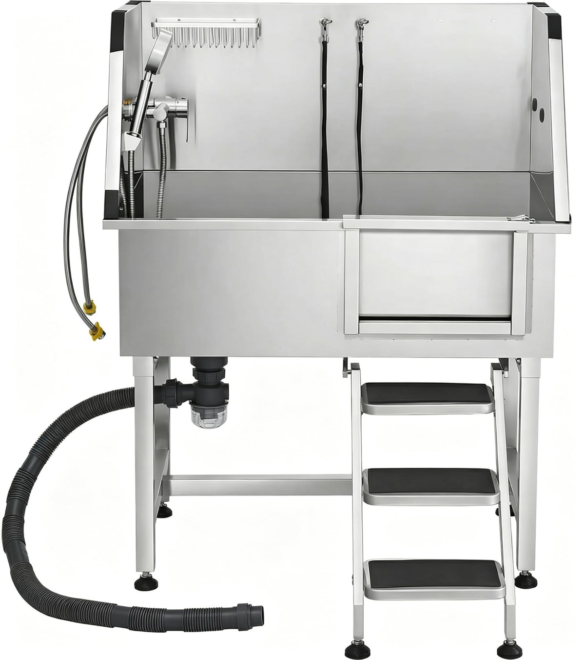 38” Stainless Steel Dog Washing Station with Faucet and Non-Slip Steps V1406