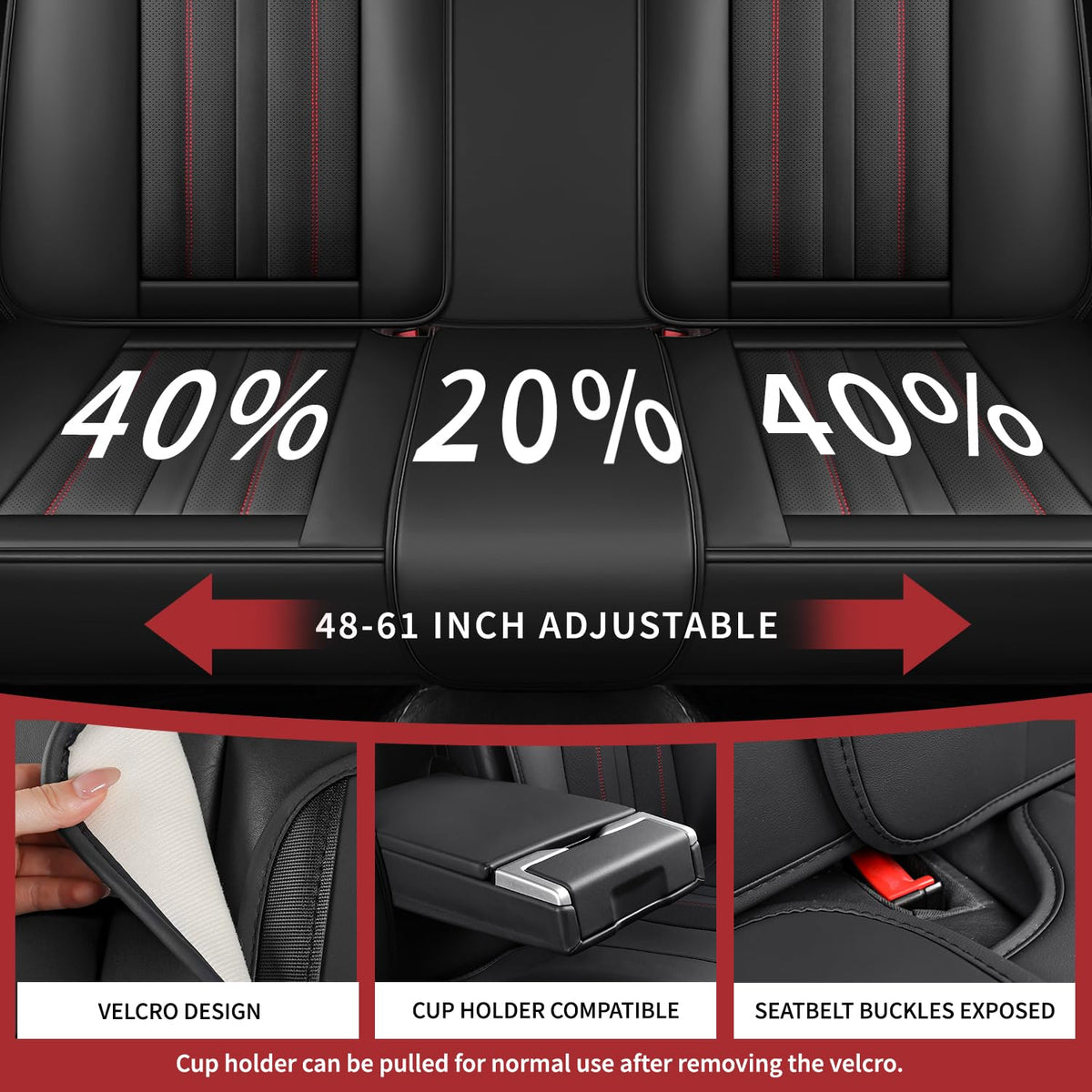 Nappa Leather Car Seat Covers Full Set 5-Seats Black Red D874