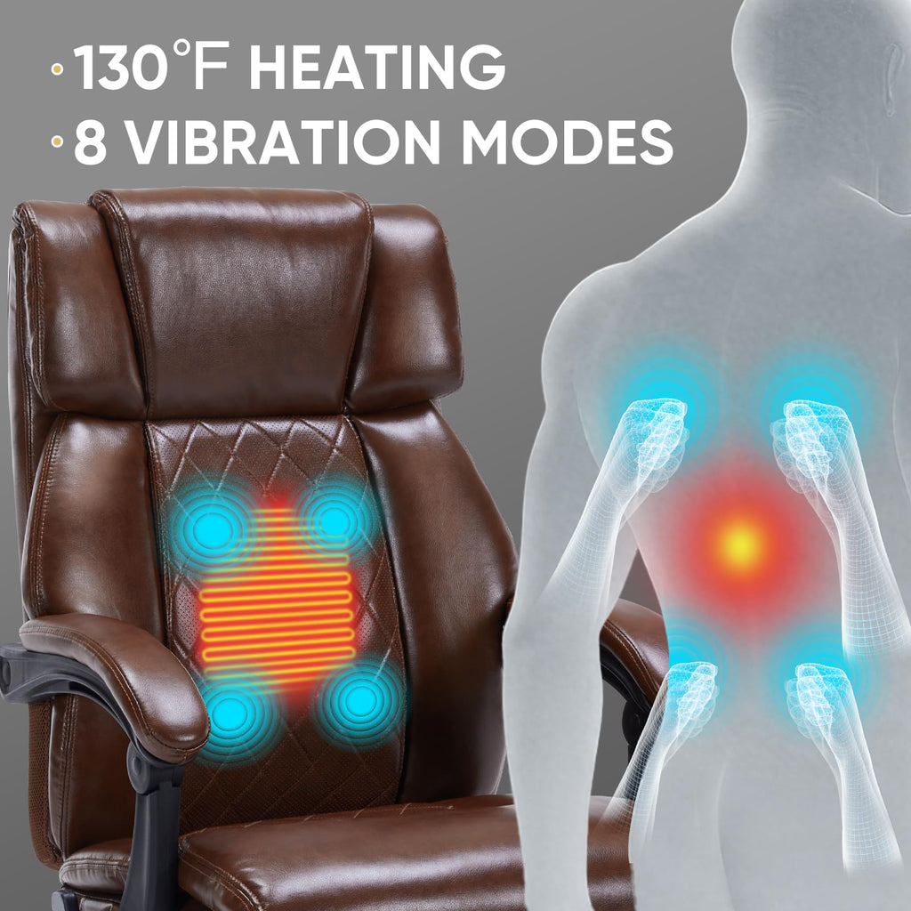 Brown Heated Massage Reclining Leather Office Chair with Foot Rest K706156