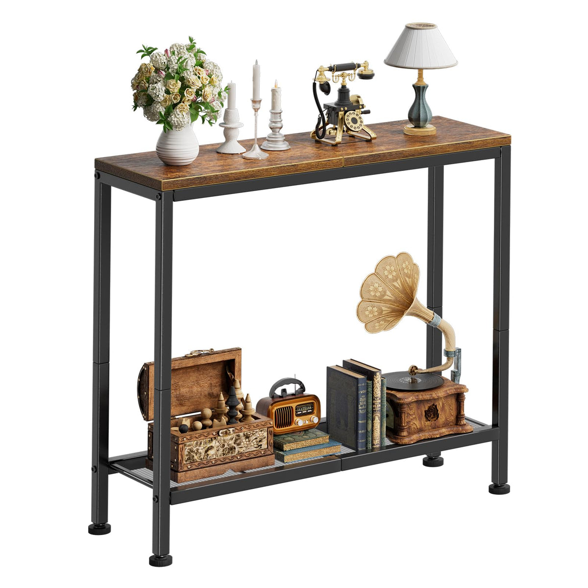 Rustic Brown Console Table with Storage Shelf Y2902