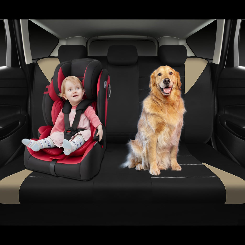 Waterproof Car Seat Covers Full Set Black and Beige H717