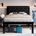 Twin Size Black Metal Platform Bed Frame with Faux Leather Tufted Headboard S2403