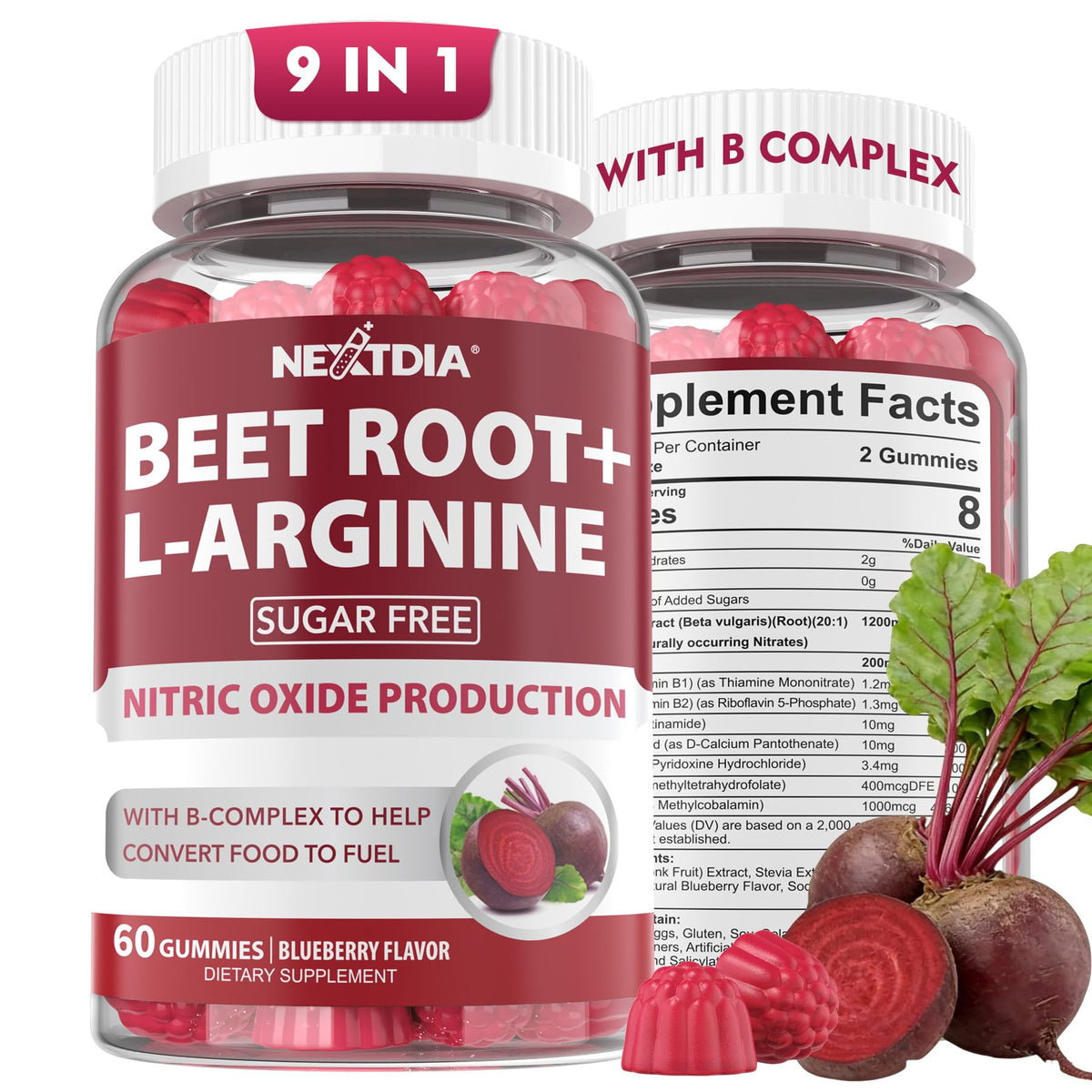 Beet Root Gummies 1200mg with L-Arginine and B Vitamins O5998