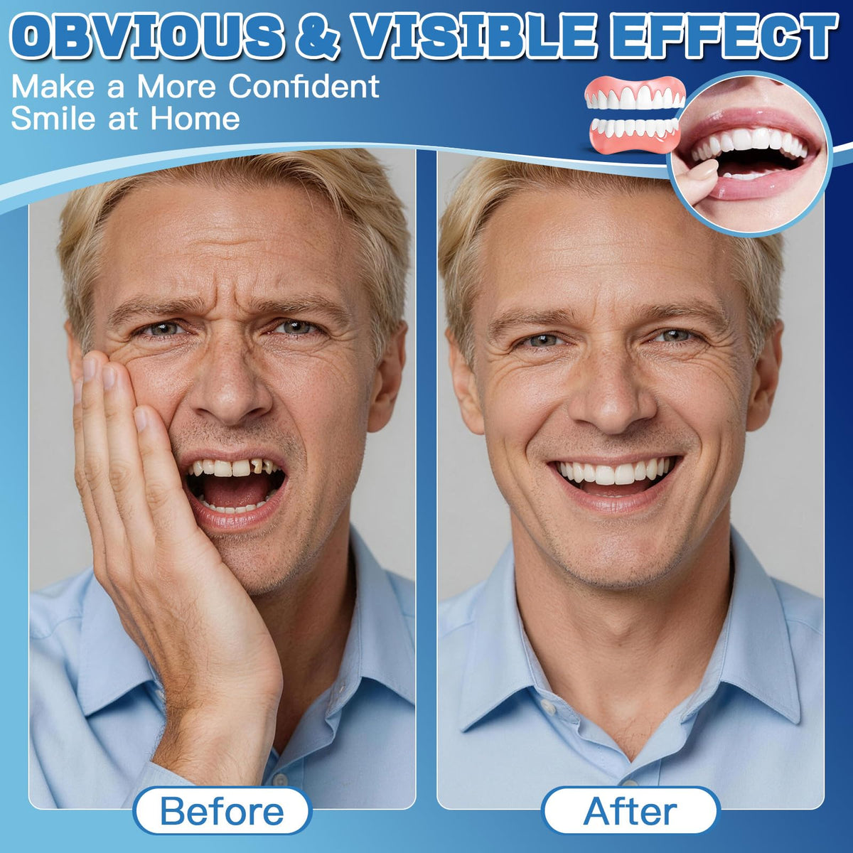 Moldable False Teeth Dentures Set with Dental Adhesive Beads K368