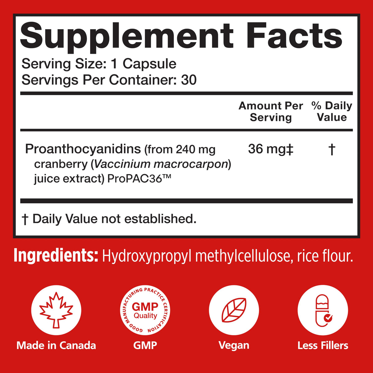 Cranberry PACs 36 mg 30 Capsules L198050