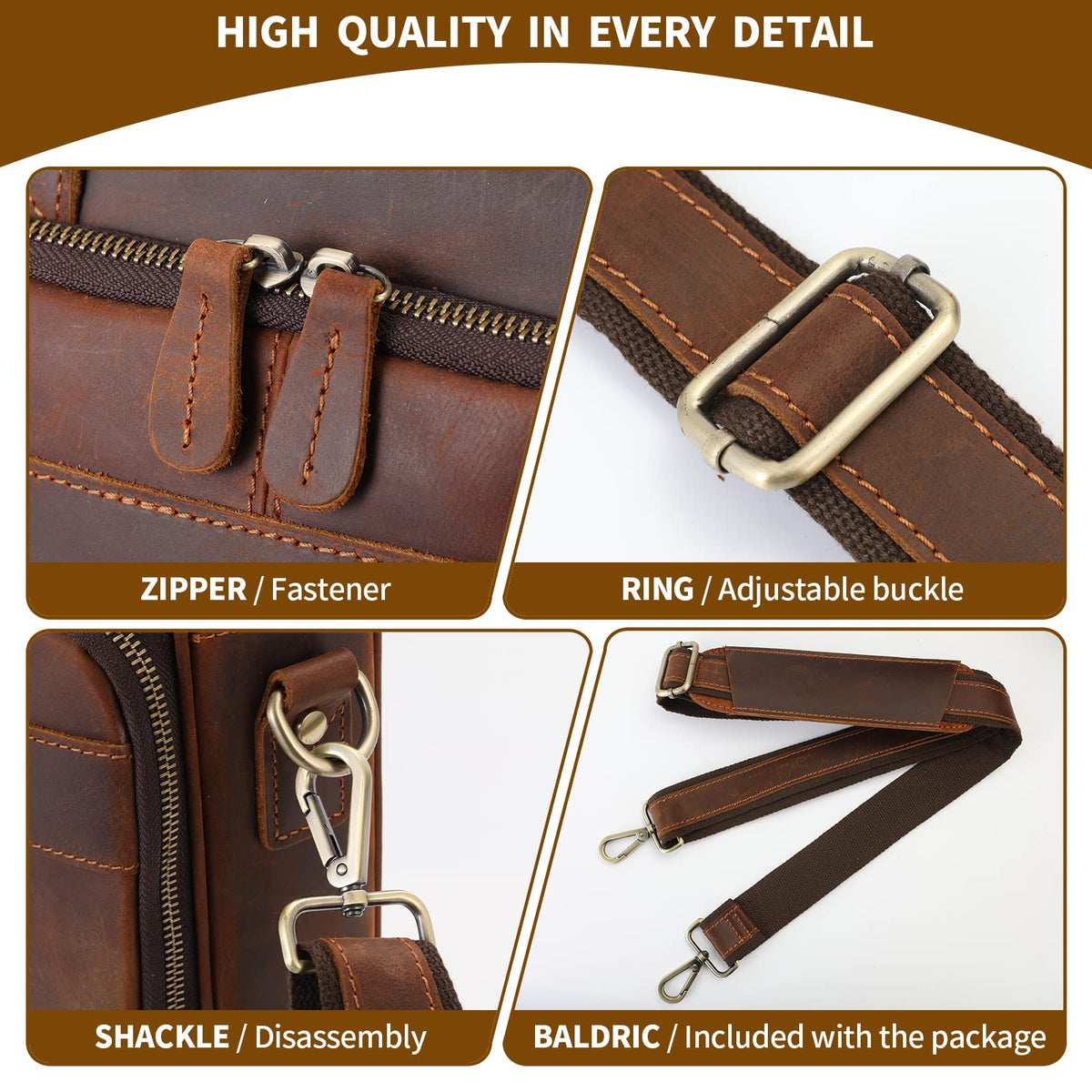 Full Grain Leather Briefcase Fits 15.6 Inch Laptop O8373