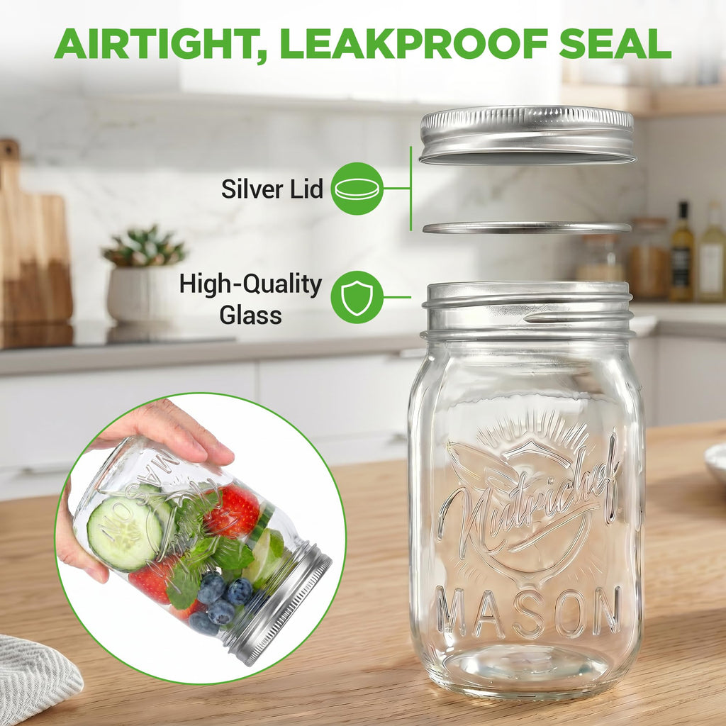 8-Pack 16 oz Glass Mason Jars with Lids S187601