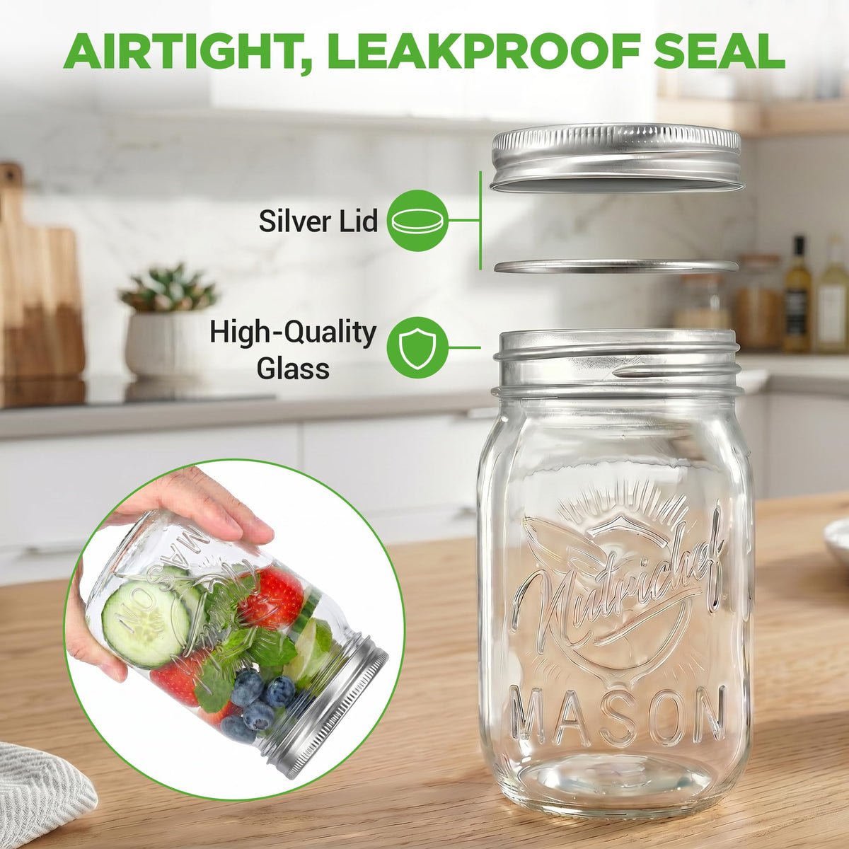 8-Pack 16 oz Glass Mason Jars with Lids S187601
