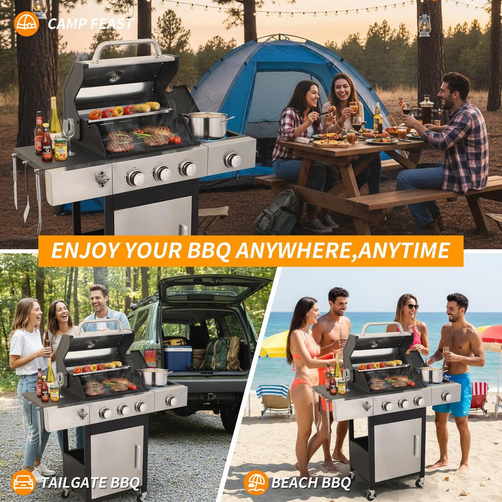 3-Burner Propane Gas Grill with Side Burner L8612