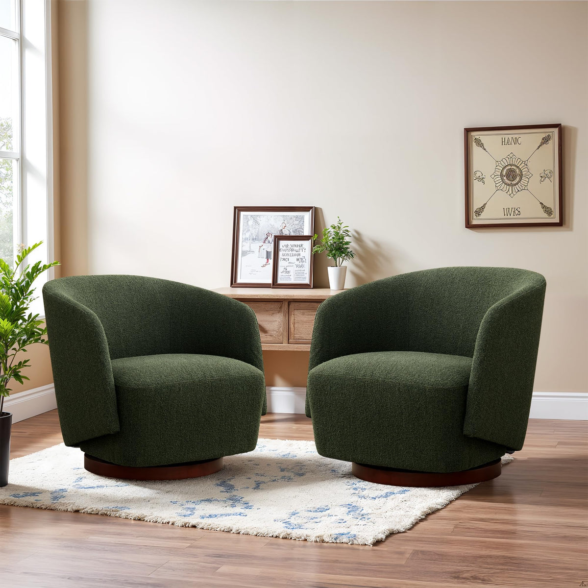 Boucle Swivel Accent Chairs Set of 2 Green H52324