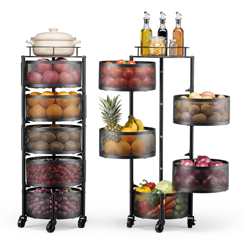 5 Tier Rotating Storage Rack Cart on Wheels, Black A421480