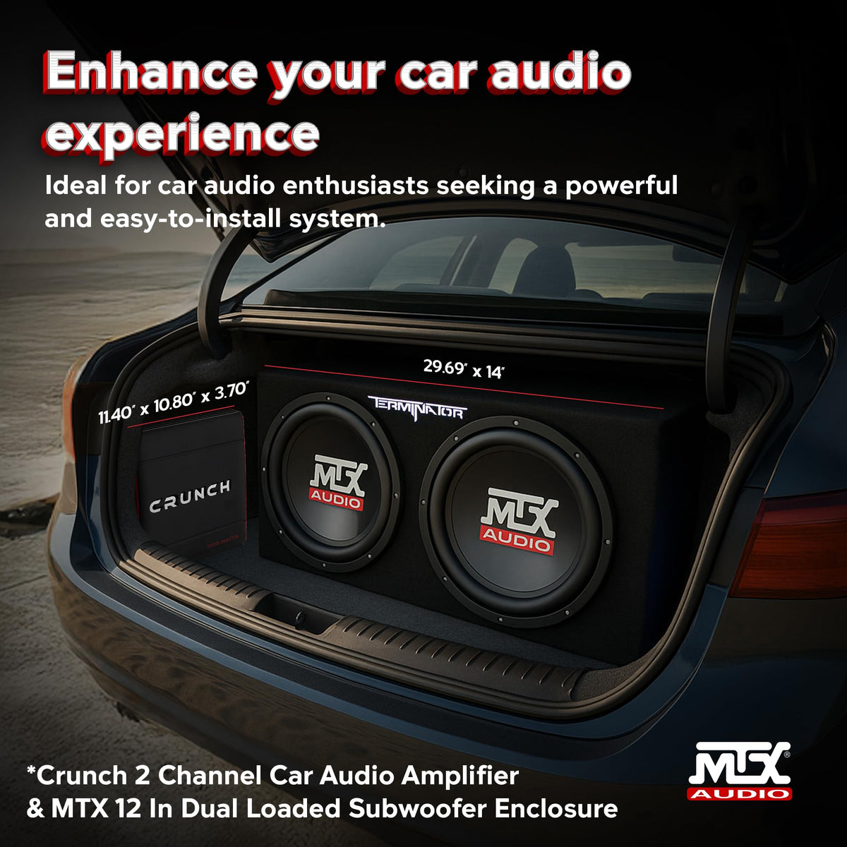 1000 Watt 2 Channel Amplifier with 12 Inch Subwoofer Enclosure R9865