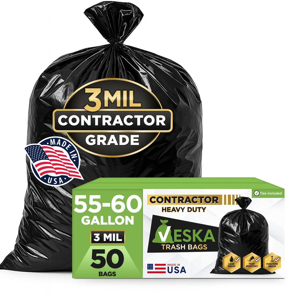 55 Gallon 3 Mil Heavy Duty Contractor Trash Bags L36654