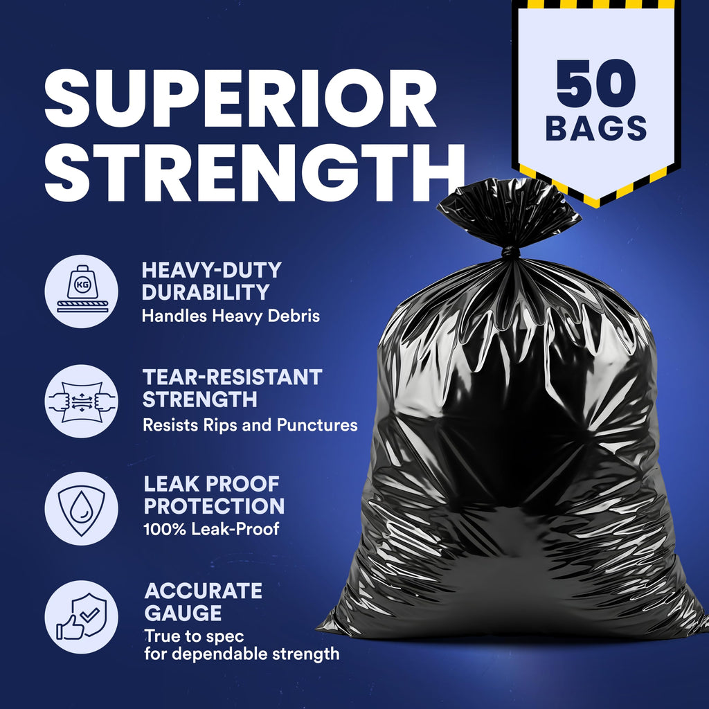33 Gallon 3.0 Mil Black Heavy Duty Trash Bags 50 Count N94795