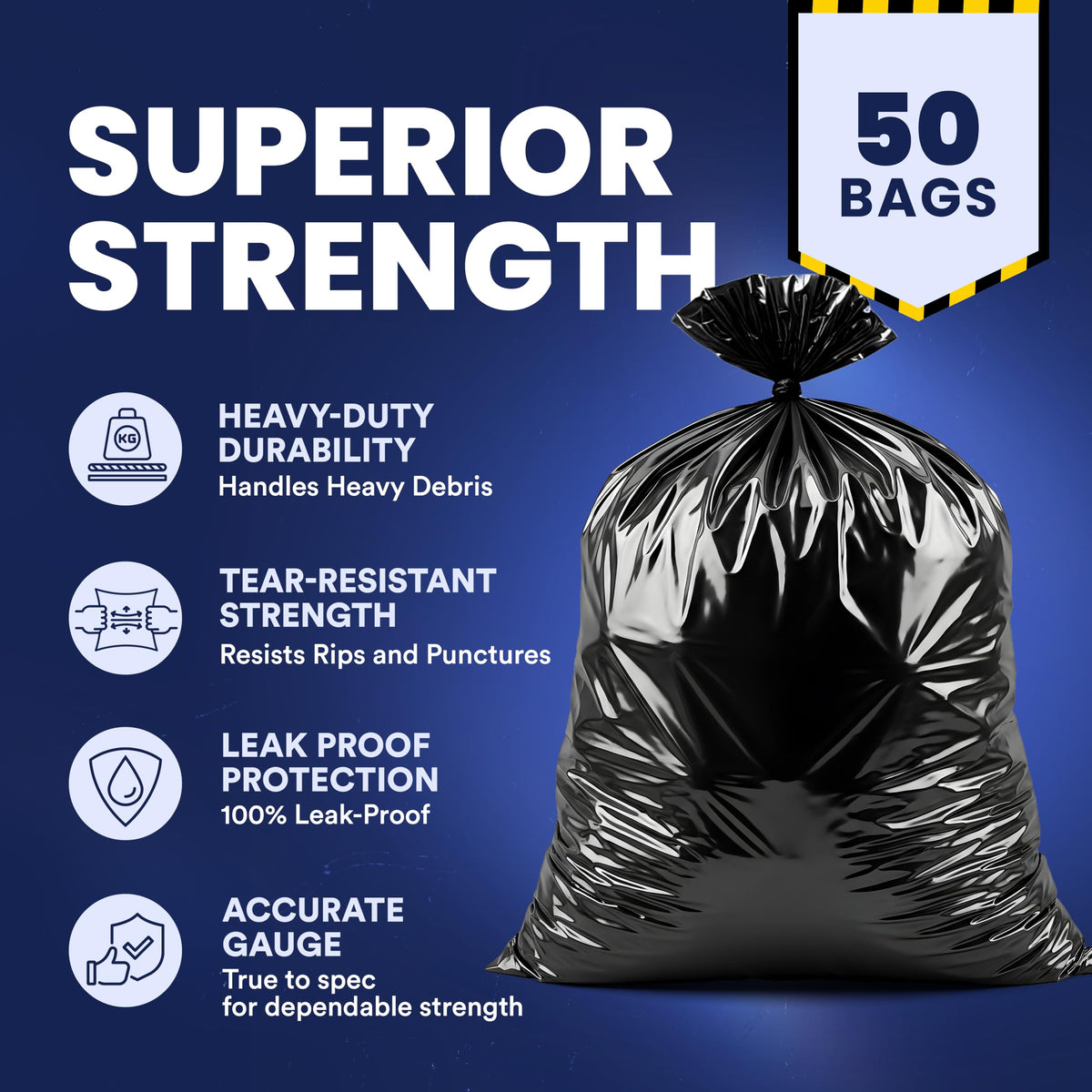 33 Gallon 3.0 Mil Black Heavy Duty Trash Bags 50 Count N94795