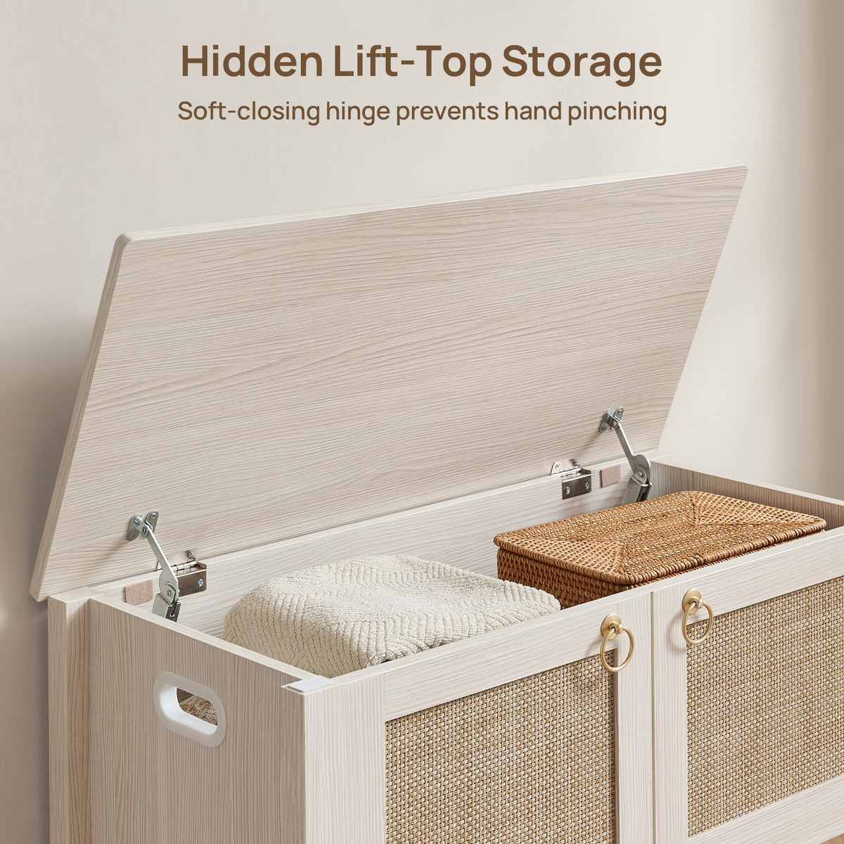 Rattan Storage Bench with 2 Safety Hinges K846148