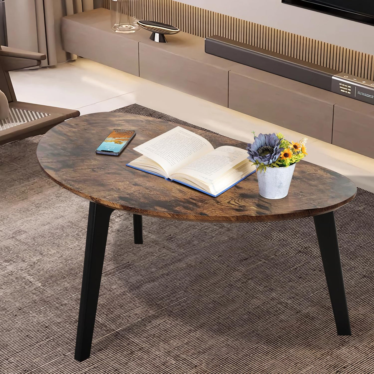 Oval Espresso Wood Coffee Table A2430