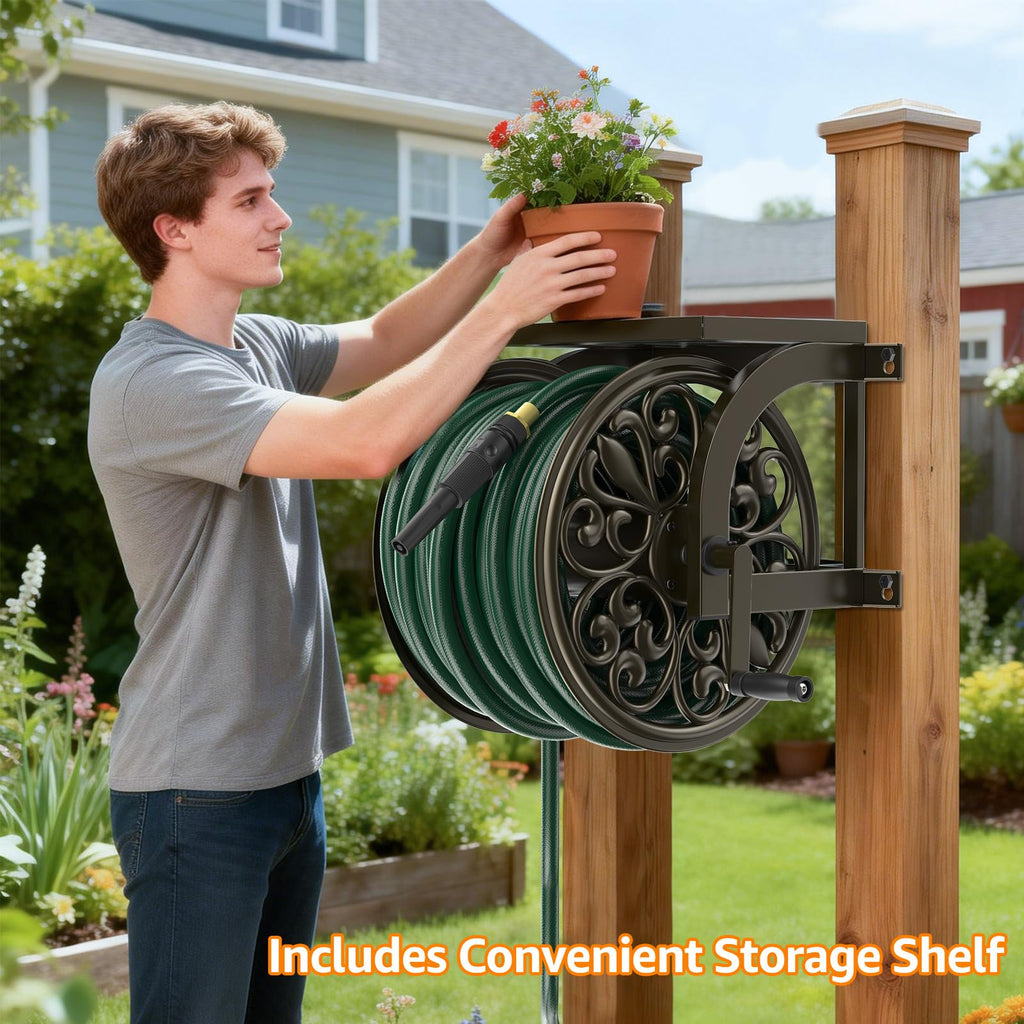 Wall Mount Garden Hose Reel, Holds 200-Feet of 5/8-Inch Hose M5833