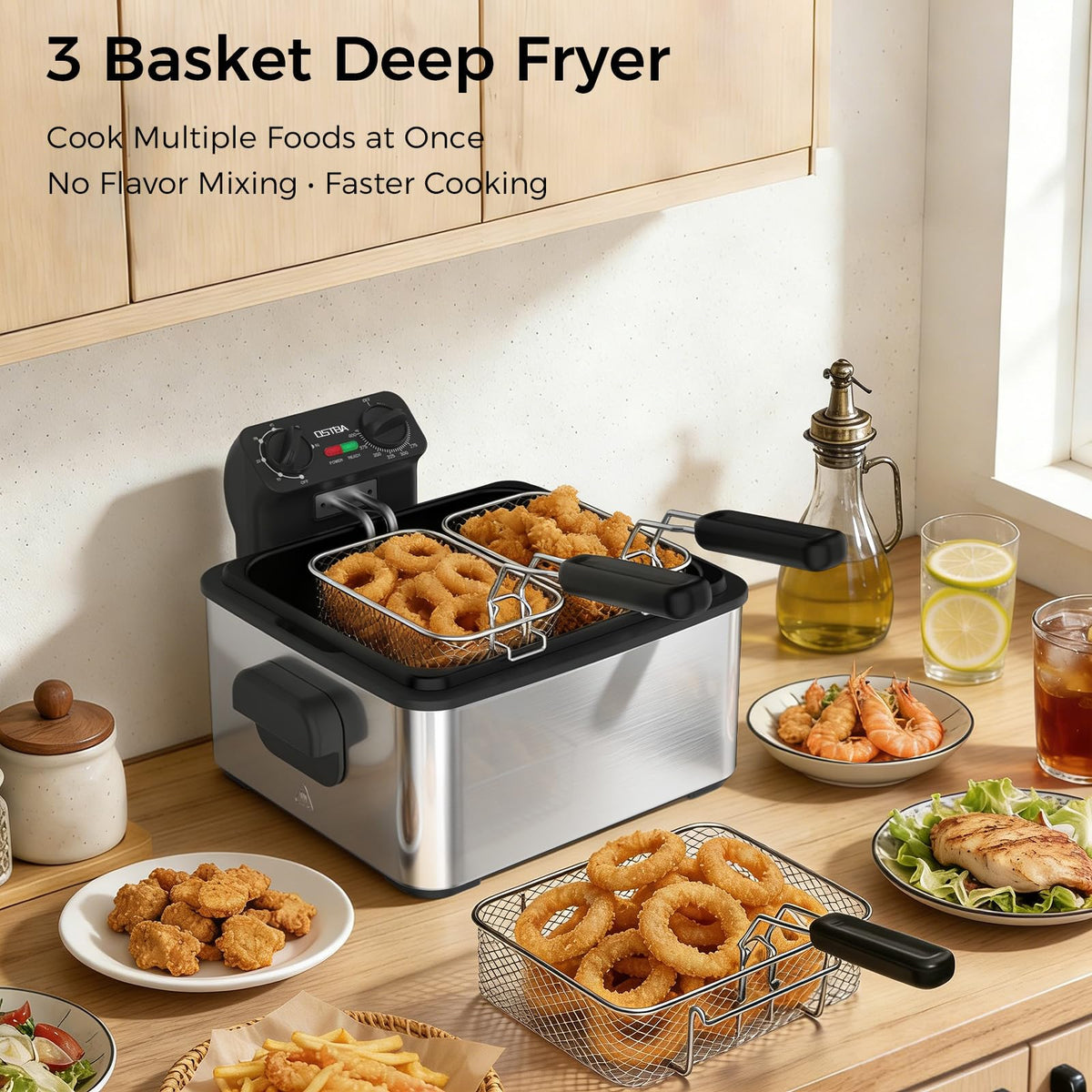 Electric Deep Fryer with 3 Baskets, 4.75QT Stainless Steel P645867