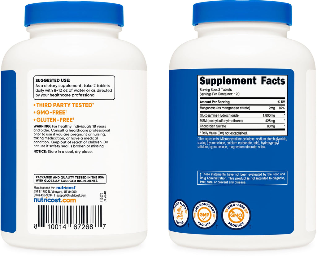 Glucosamine 1800mg with Chondroitin & MSM, 240 Tablets S334868