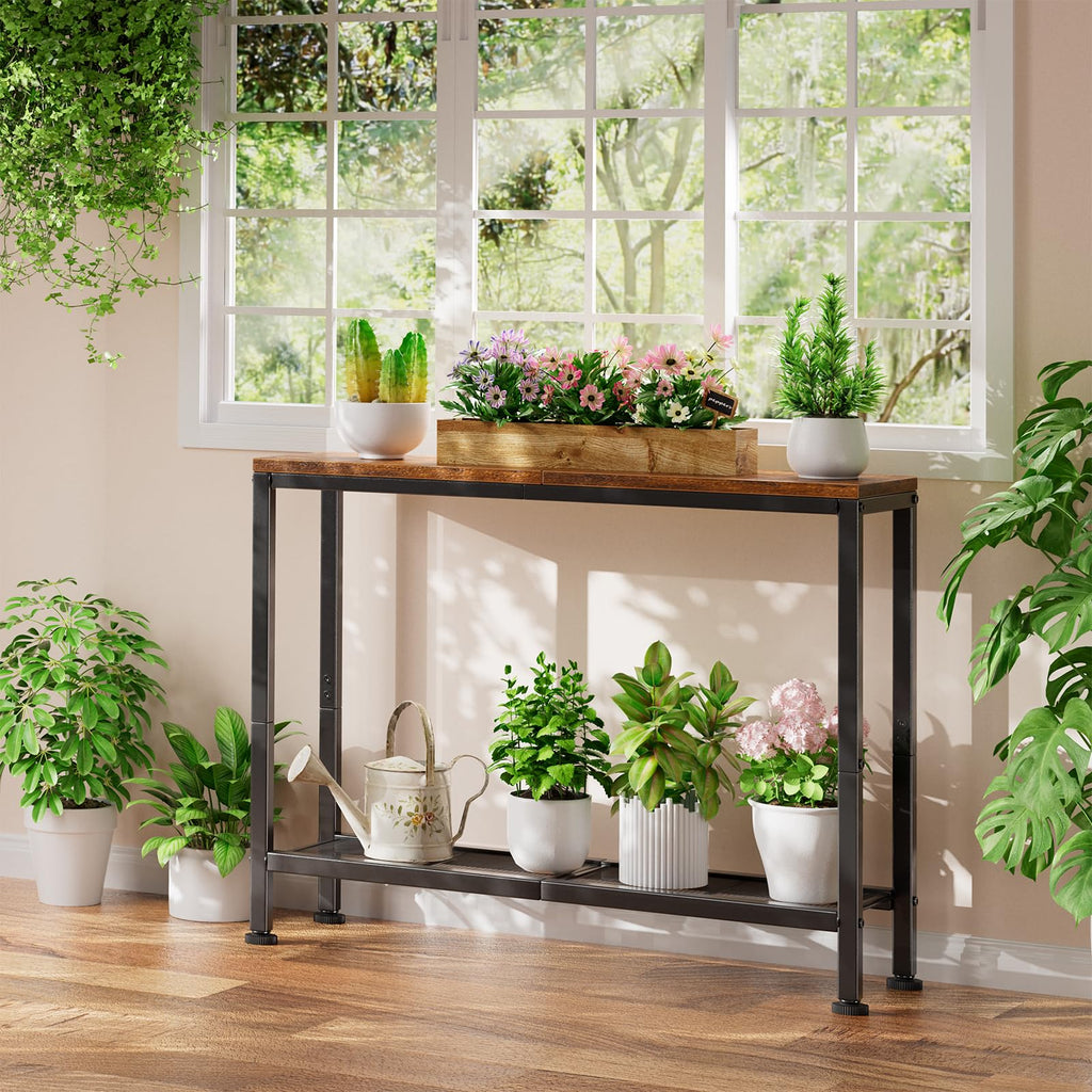 Rustic Brown Console Table with Storage Shelf Y2902