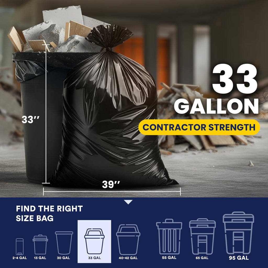 33 Gallon 3.0 Mil Black Heavy Duty Trash Bags 50 Count N94795