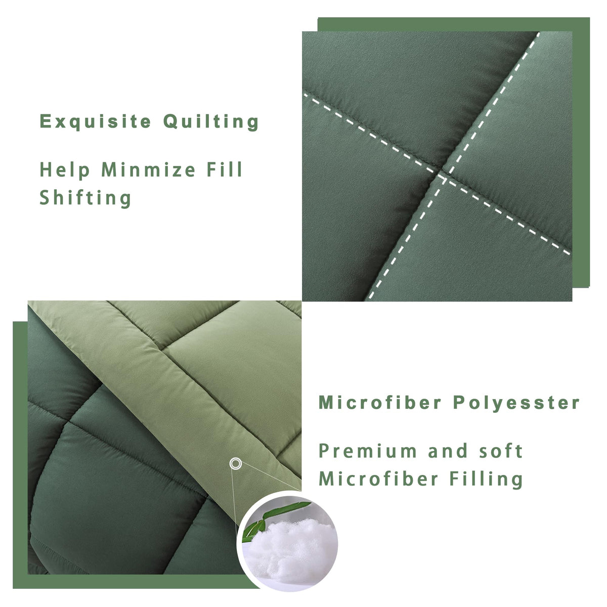 King Size Green Comforter Set with 2 Pillow Cases S458