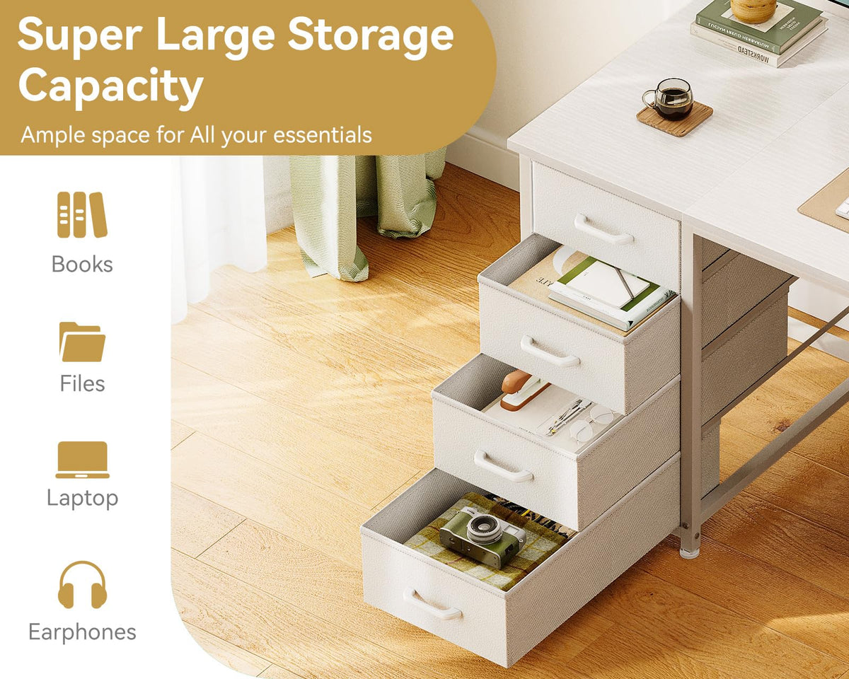 55 Inch Computer Desk with 8 Fabric Drawers White Y792252