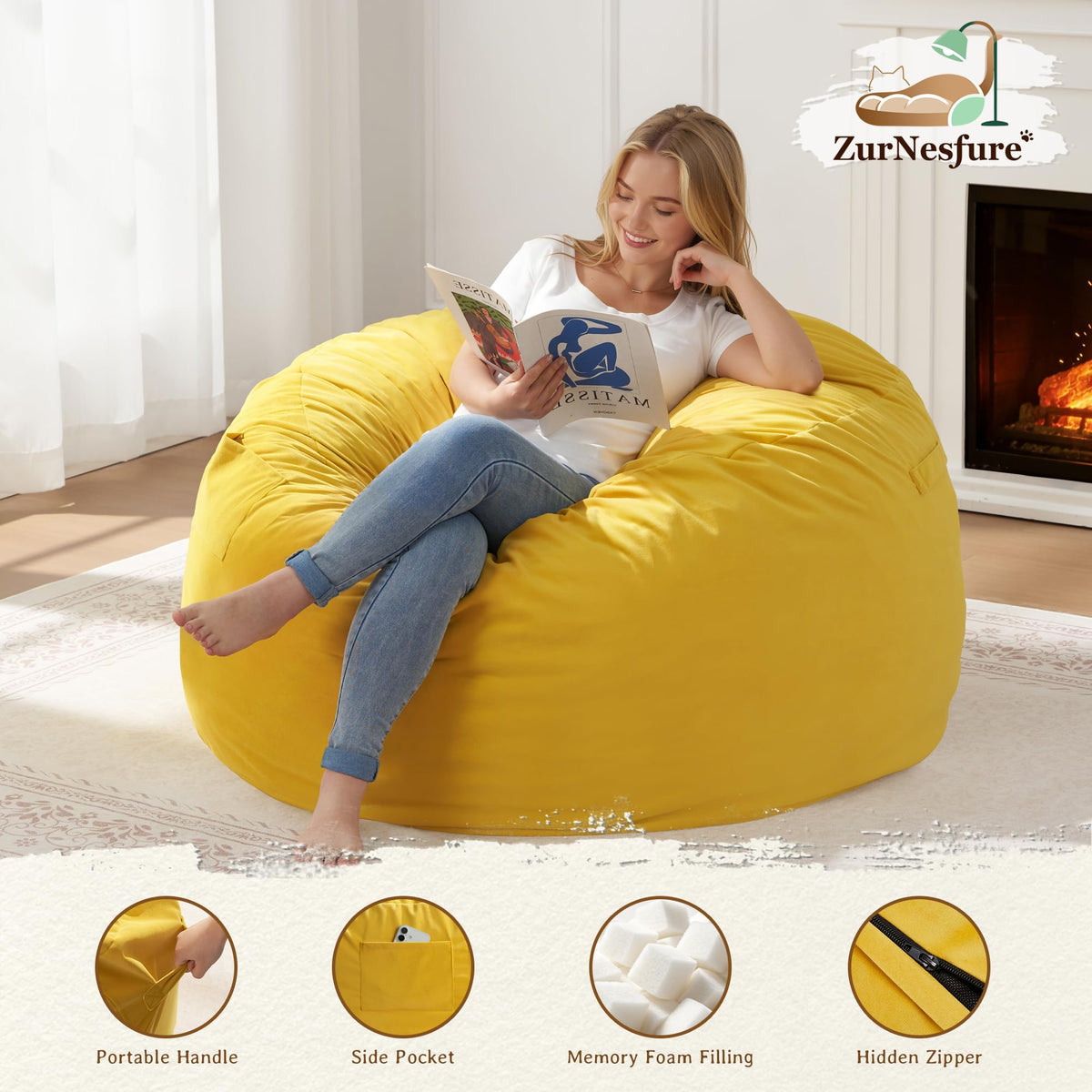 Yellow Memory Foam Bean Bag Chairs I300