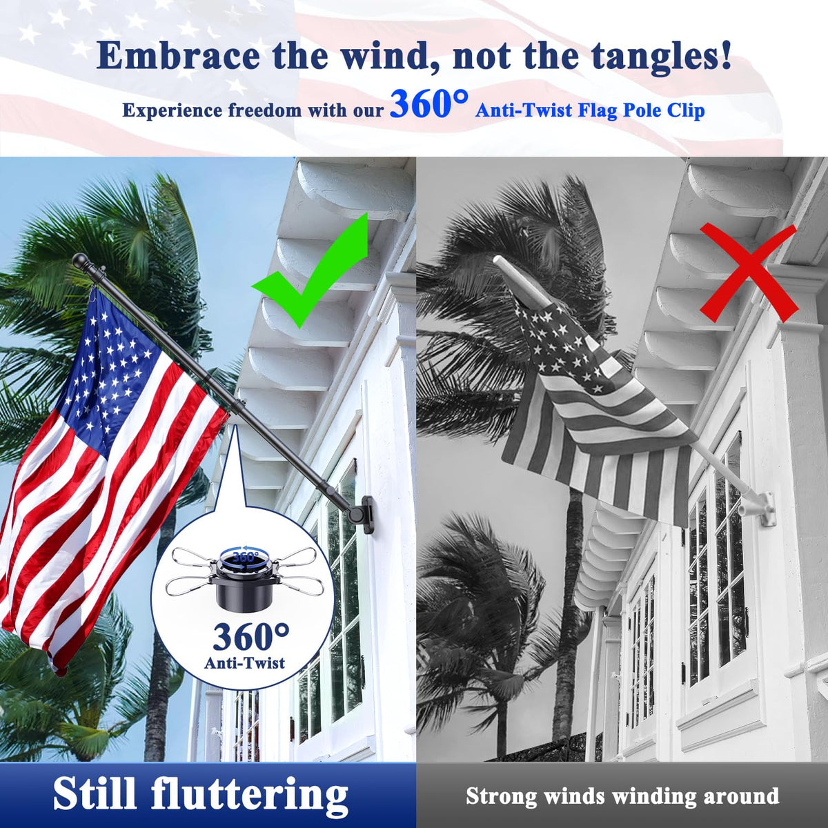 Tangle Free Stainless Steel Flag Pole Kit with Bracket I932