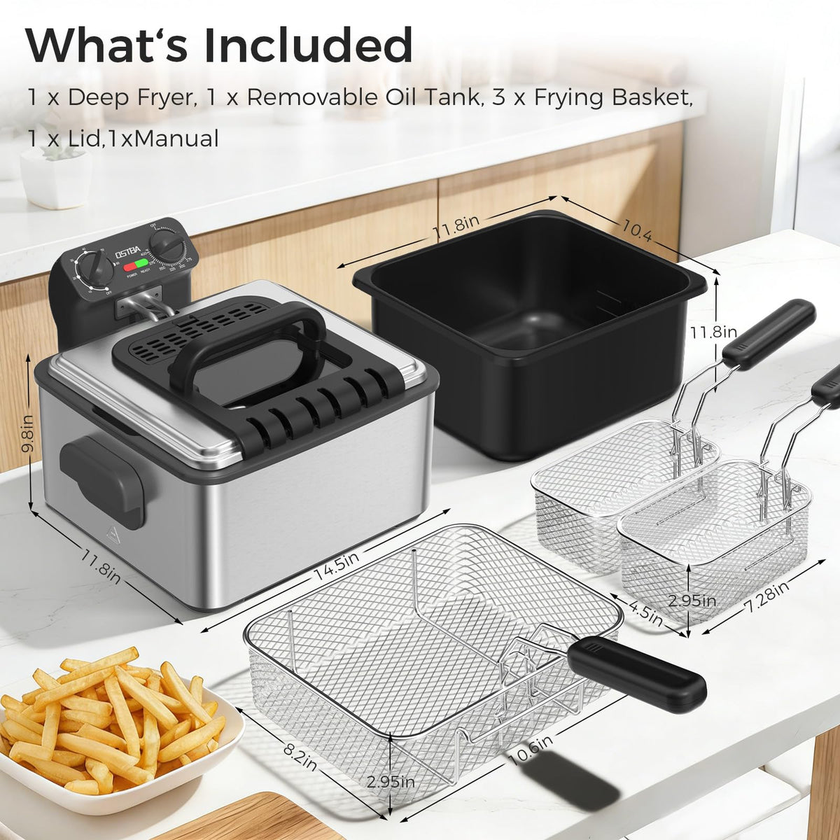 Electric Deep Fryer with 3 Baskets, 4.75QT Stainless Steel P645867