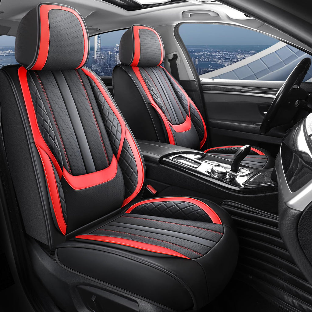 Nappa Leather Car Seat Covers Full Set 5-Seats Black Red D874