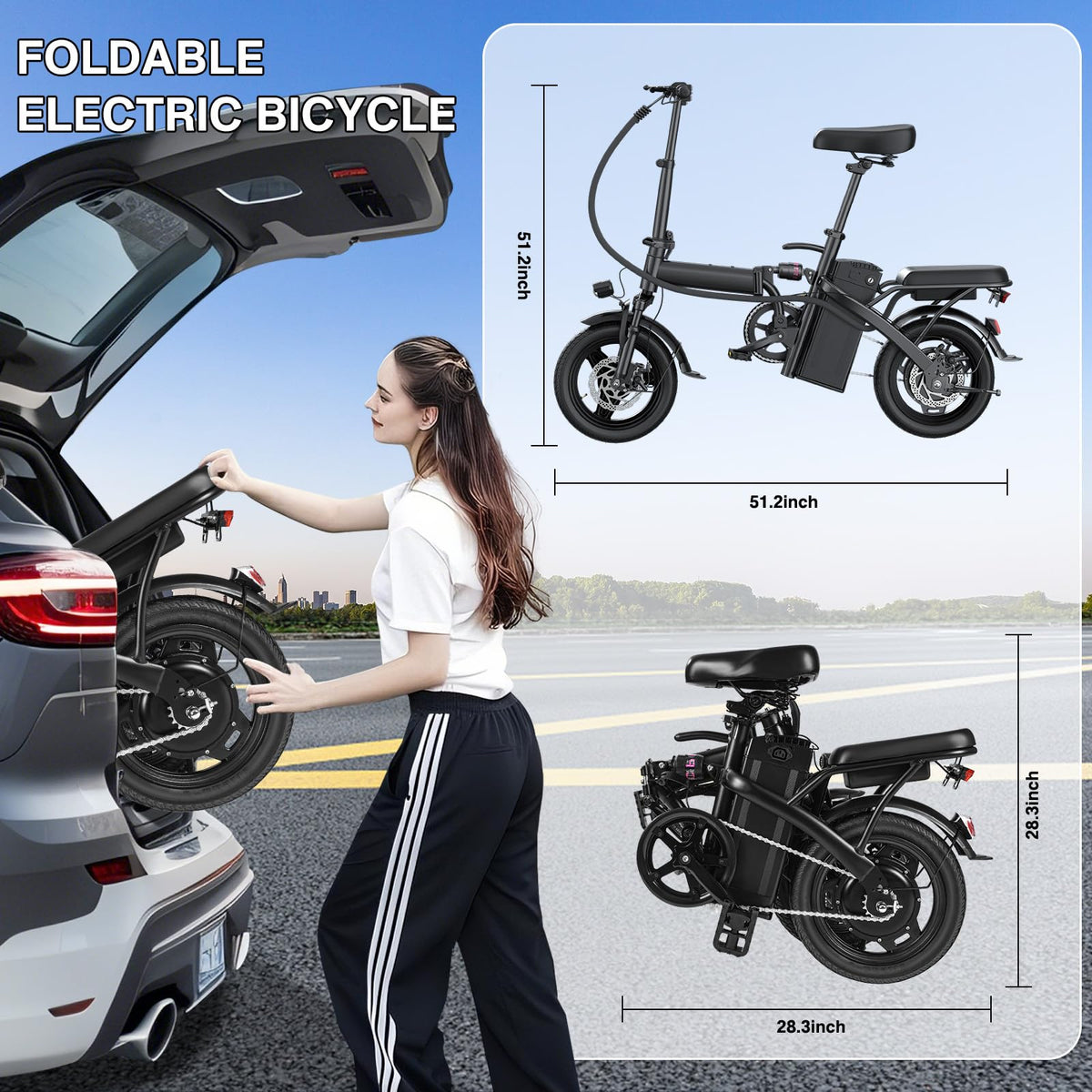 560W Motor 24MPH 32 Miles Range 48V 10Ah Battery 14" Foldable Electric Bike with Basket B5702