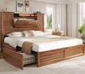 Queen Size Wooden Platform Bed Frame with Headboard Storage Drawers E818752