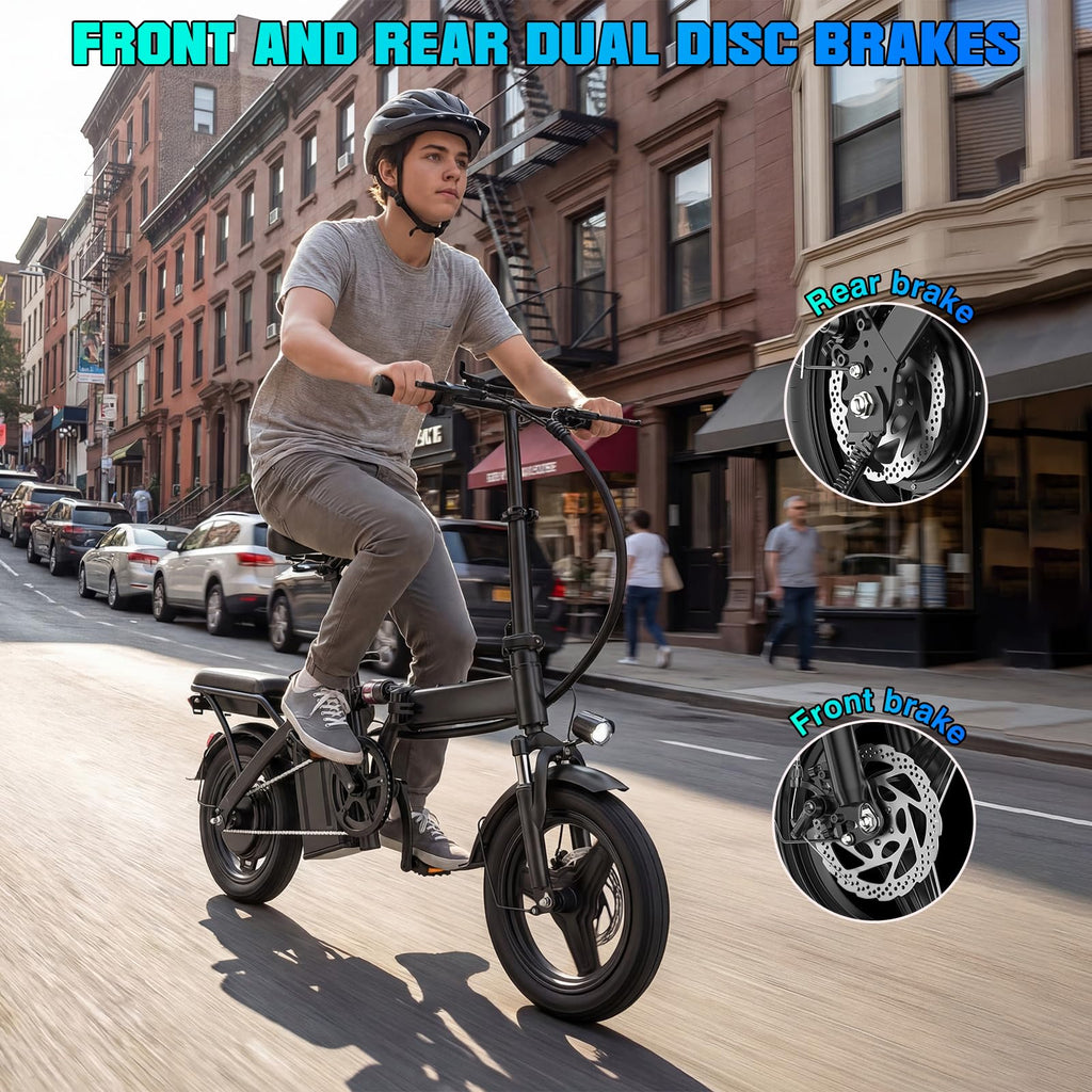 560W Motor 24MPH 32 Miles Range 48V 10Ah Battery 14" Foldable Electric Bike with Basket B5702