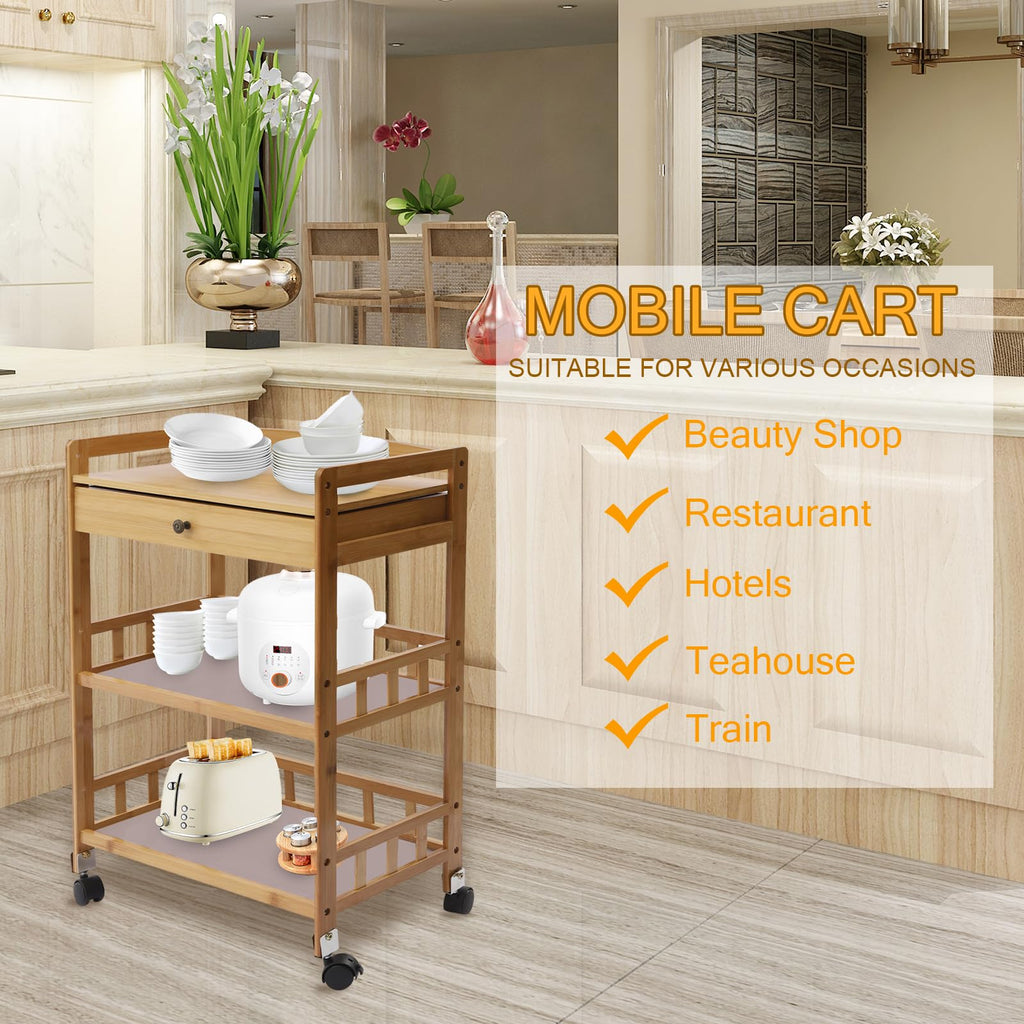 3-Tier Bamboo Kitchen Cart with Drawer U9216